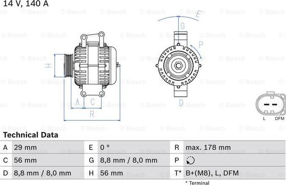 BOSCH 0 986 046 180 - Генератор parts5.com