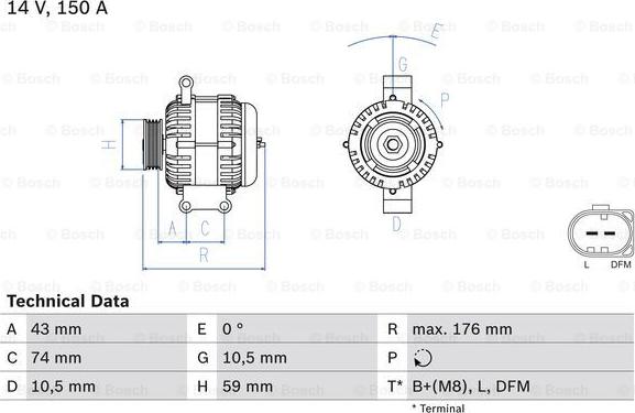 BOSCH 0 986 047 910 - Генератор parts5.com