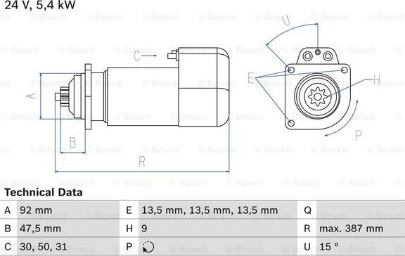 BOSCH 0 986 011 570 - Стартер parts5.com