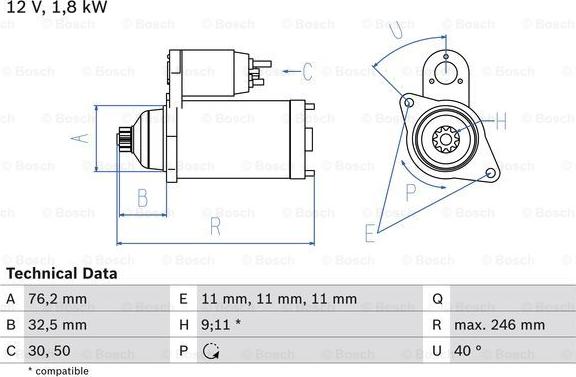 BOSCH 0 986 017 000 - Стартер parts5.com