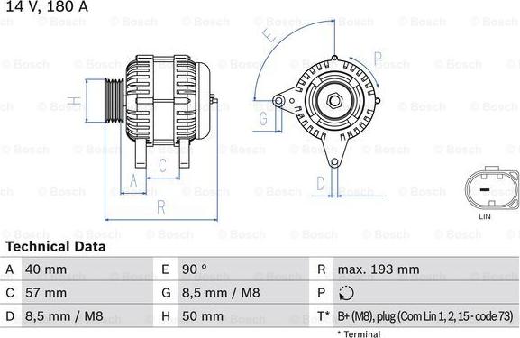 BOSCH 0 986 083 850 - Генератор parts5.com