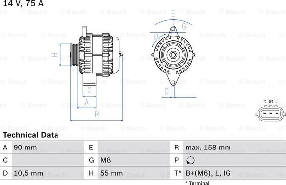 BOSCH 0 986 082 830 - Генератор parts5.com