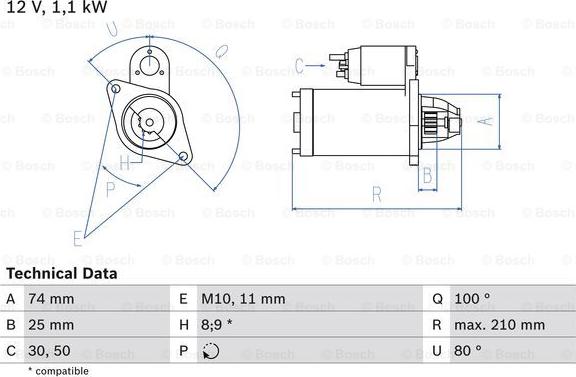 BOSCH 0 986 021 550 - Стартер parts5.com