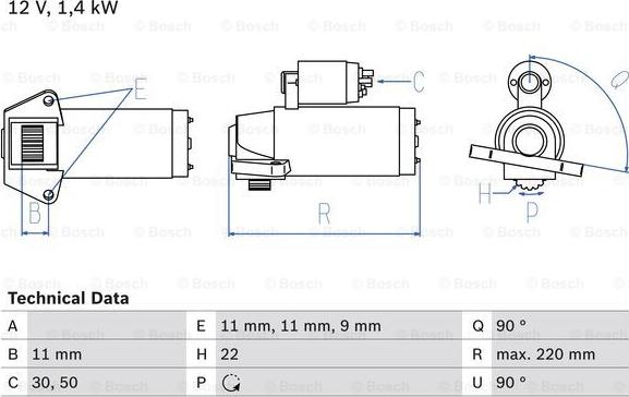 BOSCH 0 986 022 561 - Стартер parts5.com