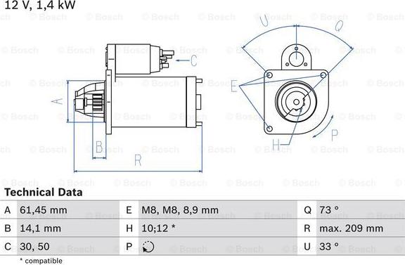 BOSCH 0 986 022 121 - Стартер parts5.com