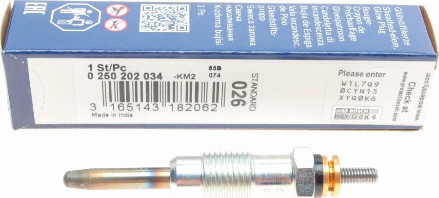 BOSCH 0 250 202 034 - Свеча накаливания parts5.com