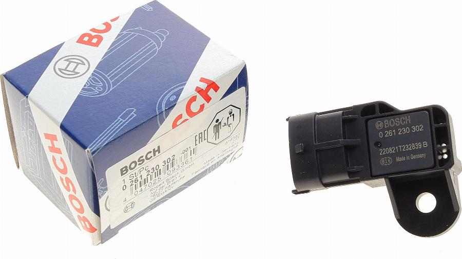 BOSCH 0 261 230 302 - Датчик, давление наддува parts5.com