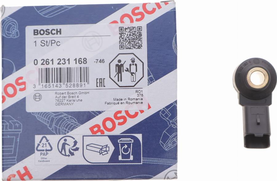 BOSCH 0 261 231 168 - Датчик детонации parts5.com