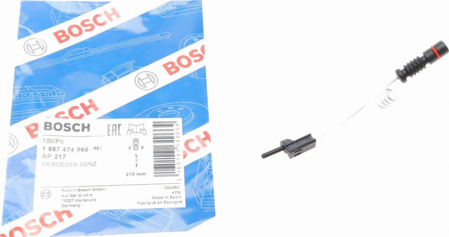 BOSCH 1 987 474 969 - Сигнализатор, износ тормозных колодок parts5.com