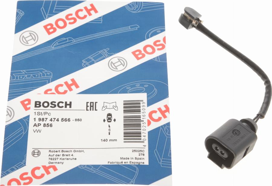 BOSCH 1 987 474 566 - Сигнализатор, износ тормозных колодок parts5.com