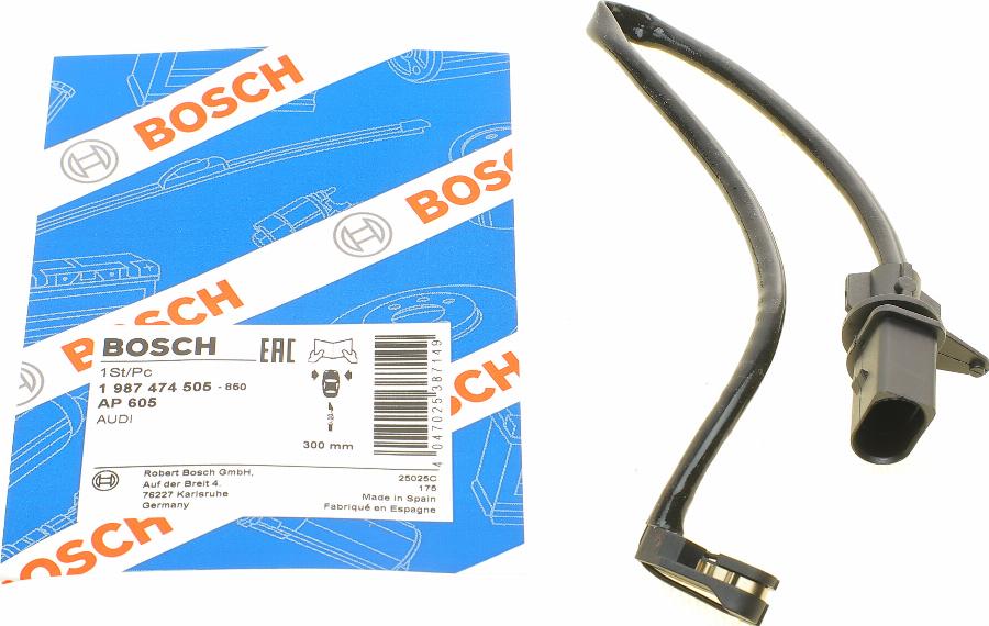 BOSCH 1 987 474 505 - Сигнализатор, износ тормозных колодок parts5.com