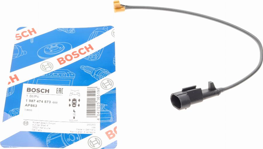 BOSCH 1 987 474 573 - Сигнализатор, износ тормозных колодок parts5.com