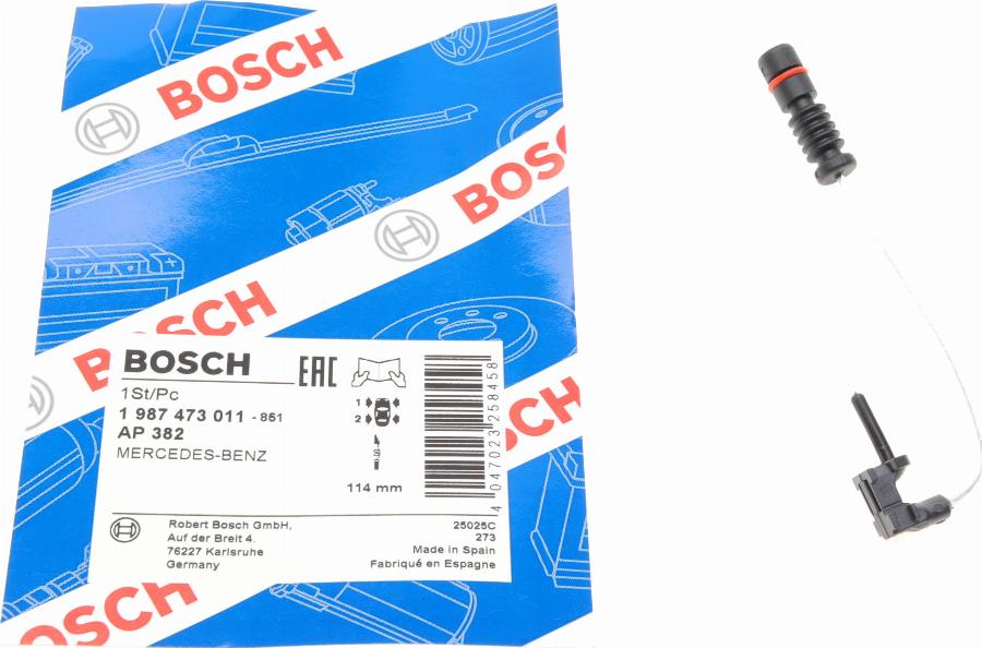 BOSCH 1 987 473 011 - Сигнализатор, износ тормозных колодок parts5.com