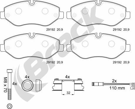 Breck 29192 00 653 00 - Тормозные колодки, дисковые, комплект parts5.com