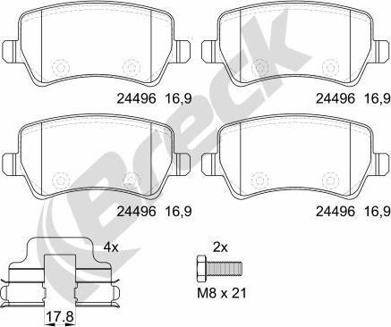 Breck 24496 00 702 00 - Тормозные колодки, дисковые, комплект parts5.com