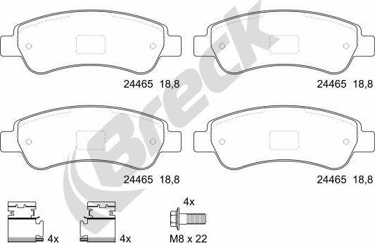 Breck 24465 00 703 00 - Тормозные колодки, дисковые, комплект parts5.com