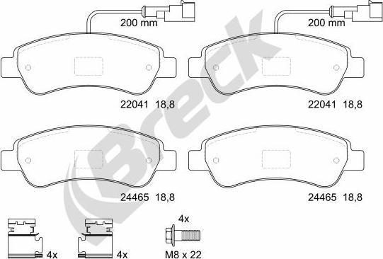 Breck 24465 00 703 10 - Тормозные колодки, дисковые, комплект parts5.com