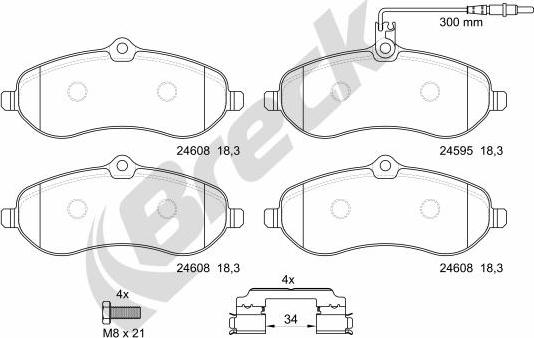 Breck 24595 00 701 00 - Тормозные колодки, дисковые, комплект parts5.com