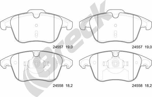 Breck 24557 00 701 00 - Тормозные колодки, дисковые, комплект parts5.com