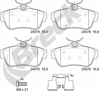 Breck 24578 00 702 00 - Тормозные колодки, дисковые, комплект parts5.com