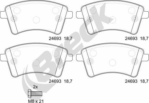 Breck 24693 00 701 00 - Тормозные колодки, дисковые, комплект parts5.com