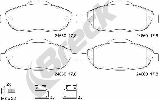 Breck 24660 00 701 00 - Тормозные колодки, дисковые, комплект parts5.com