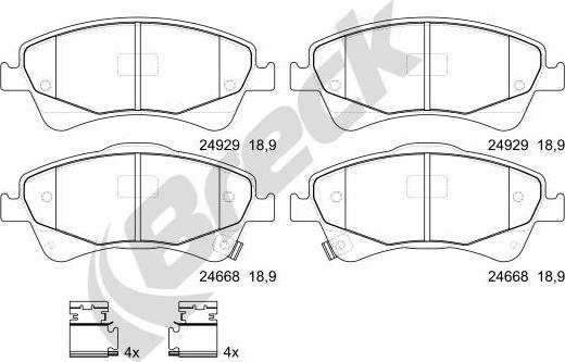 Breck 24668 00 701 00 - Тормозные колодки, дисковые, комплект parts5.com