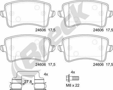 Breck 24606 00 554 00 - Тормозные колодки, дисковые, комплект parts5.com