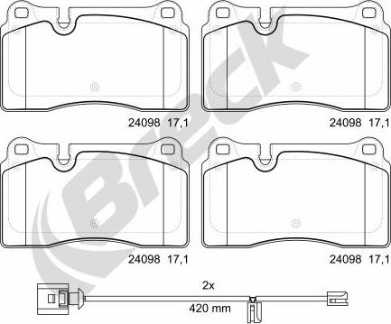 Breck 24098 00 551 00 - Тормозные колодки, дисковые, комплект parts5.com