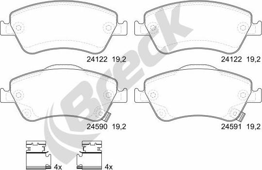 Breck 24122 00 701 10 - Тормозные колодки, дисковые, комплект parts5.com