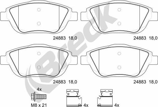 Breck 24883 00 702 00 - Тормозные колодки, дисковые, комплект parts5.com