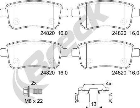 Breck 24820 00 704 00 - Тормозные колодки, дисковые, комплект parts5.com