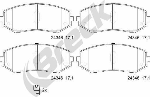 Breck 24346 00 701 00 - Тормозные колодки, дисковые, комплект parts5.com