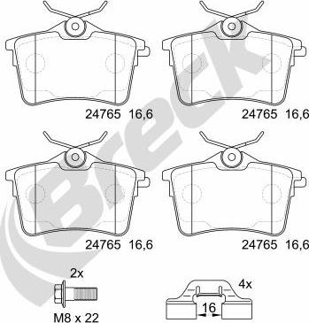 Breck 24765 00 704 00 - Тормозные колодки, дисковые, комплект parts5.com