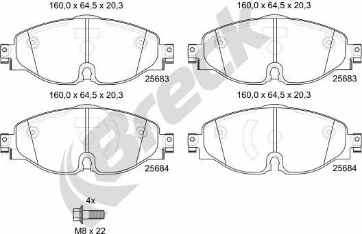 Breck 25683 00 701 10 - Тормозные колодки, дисковые, комплект parts5.com