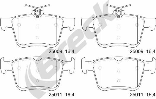 Breck 25009 00 704 00 - Тормозные колодки, дисковые, комплект parts5.com