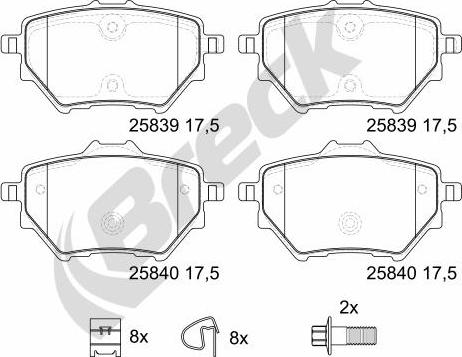 Breck 25839 00 704 00 - Тормозные колодки, дисковые, комплект parts5.com