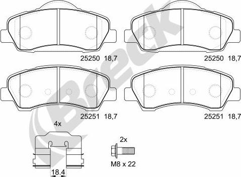 Breck 25250 00 701 00 - Тормозные колодки, дисковые, комплект parts5.com