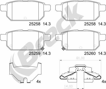 Breck 25258 00 704 00 - Тормозные колодки, дисковые, комплект parts5.com