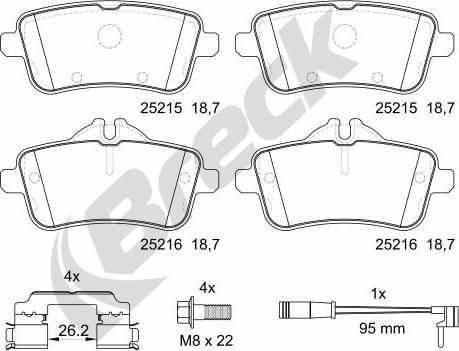 Breck 25215 00 554 00 - Тормозные колодки, дисковые, комплект parts5.com