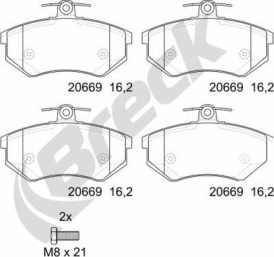 Breck 20669 00 701 00 - Тормозные колодки, дисковые, комплект parts5.com