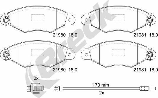 Breck 21980 00 702 10 - Тормозные колодки, дисковые, комплект parts5.com