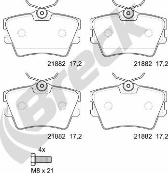 Breck 21882 00 704 00 - Тормозные колодки, дисковые, комплект parts5.com