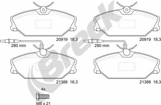 Breck 21388 00 702 10 - Тормозные колодки, дисковые, комплект parts5.com