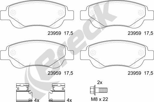 Breck 23959 00 702 00 - Тормозные колодки, дисковые, комплект parts5.com