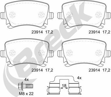 Breck 23914 00 704 00 - Тормозные колодки, дисковые, комплект parts5.com