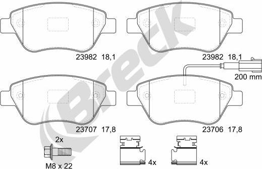 Breck 23979 00 701 10 - Тормозные колодки, дисковые, комплект parts5.com