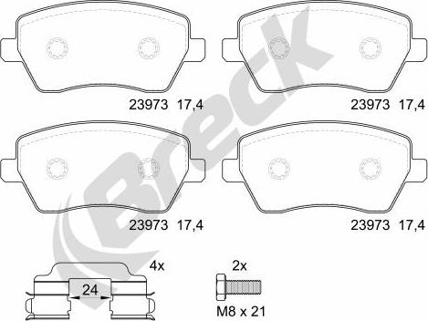 Breck 23973 00 702 00 - Тормозные колодки, дисковые, комплект parts5.com