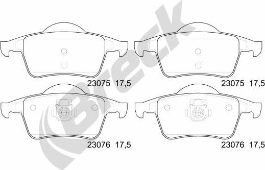 Breck 23076 00 702 00 - Тормозные колодки, дисковые, комплект parts5.com