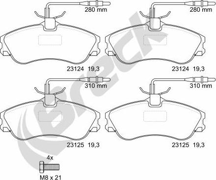 Breck 23124 00 701 10 - Тормозные колодки, дисковые, комплект parts5.com